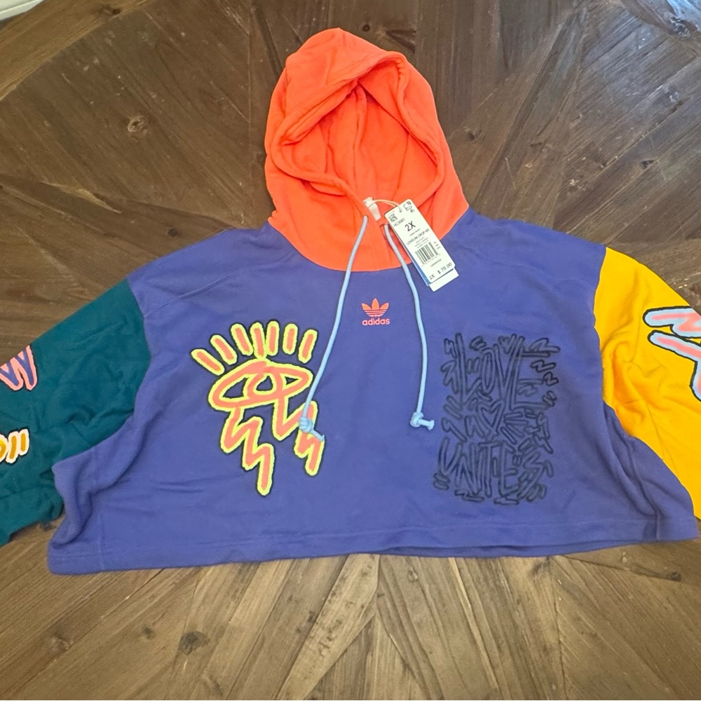 Adidas Vibrant Orange and Purple Cropped Hoodie